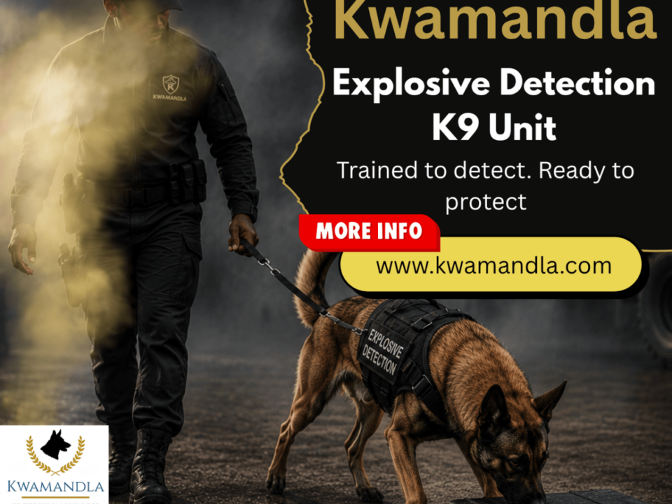 Explosive detection dog with handler, Kwamandla K9 Unit